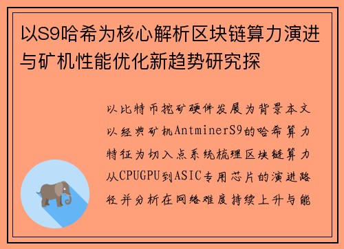 以S9哈希为核心解析区块链算力演进与矿机性能优化新趋势研究探